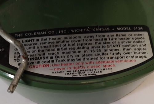 Coleman Catalytic Heater White Gas 3000-5000 BTU Model 513A Vintage - Picture 7 of 12