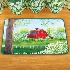 White Flower Garden Barn Scene Bathroom Bath Mat