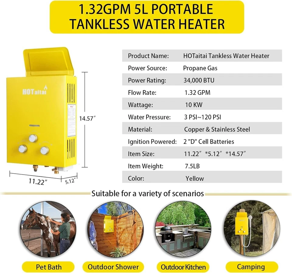 Calentador de agua portátil 1,32 GPM propano calentador de agua sin tanque para camping RV Foto 4 de 4