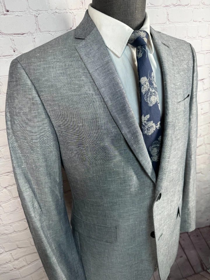 Abrigo Blazer Chaqueta Abrigo Deportivo BAR III Para Hombres Gris X-SLIM FIT Algodón Lino TALLA 40R Foto 3 de 4
