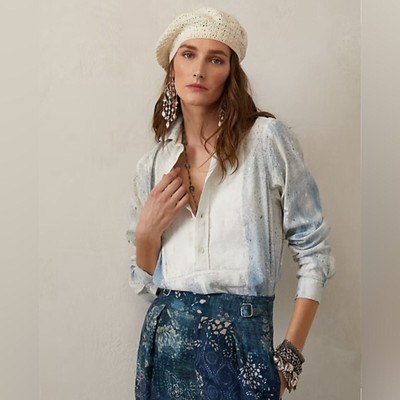NEW Ralph Lauren Collection Waylon Splatter Paint Linen Shirt Size 4