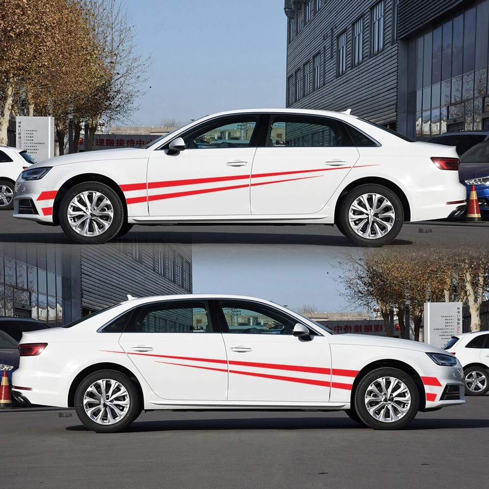 Car Stickers Racing Stripes Sport Red Vinyl Decals Set for Side Body Decoration - Image 2 of 4