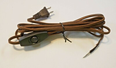 12 Foot 2-wire Brown Rayon Lamp Cord Set With Rocker Switch New 31264J