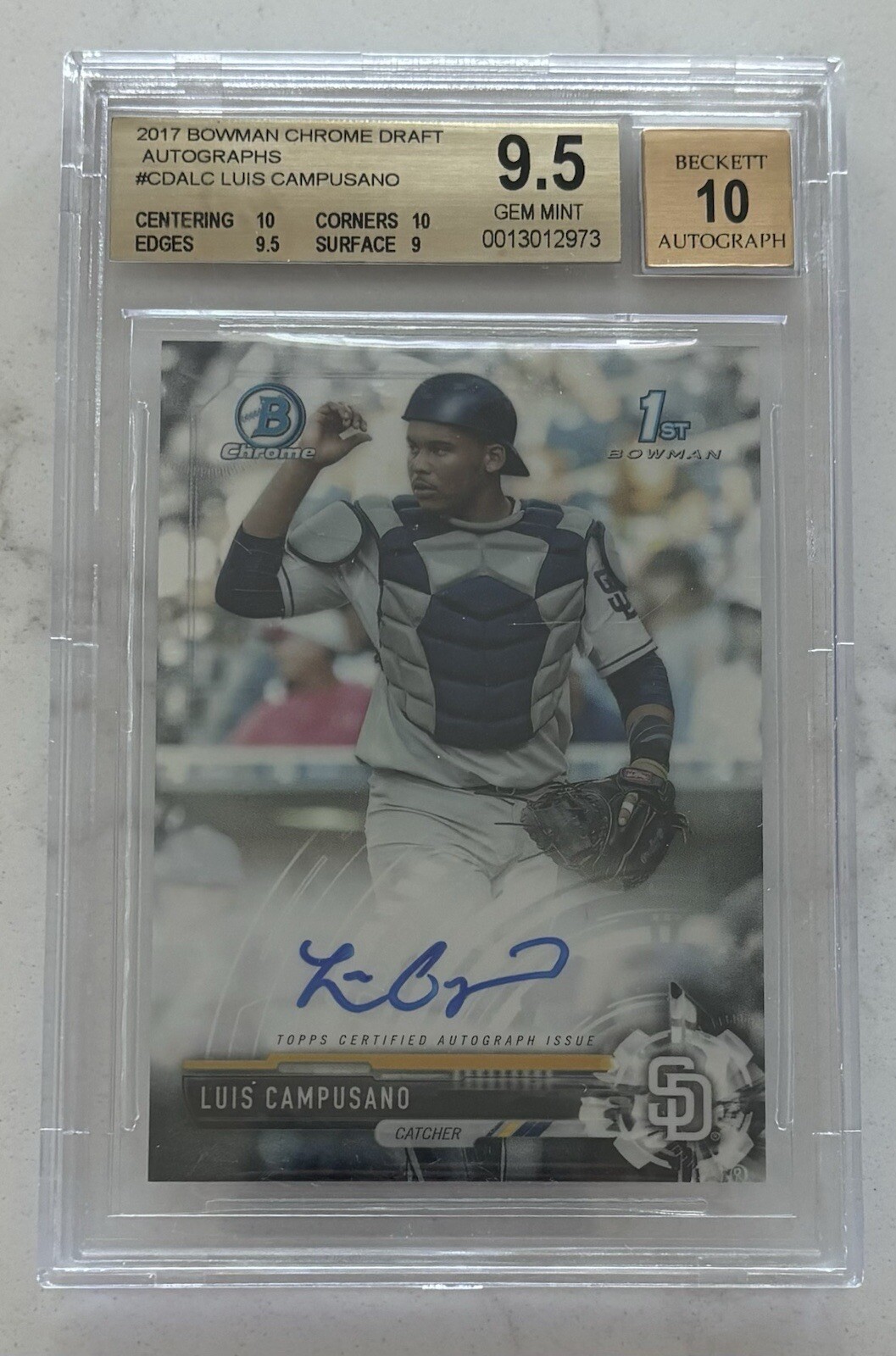 2017 Bowman Draft Chrome - Luis Campusano - Autograph - 1st Bowman BGS 9.5 / 10