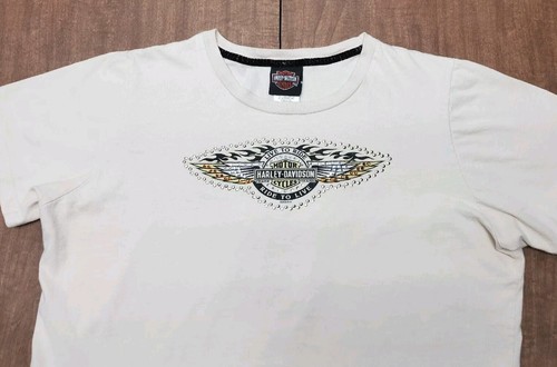 Harley-Davidson Daytona Live To Ride Sequin Beige Shirt Women's XL USA Made 2008 - Picture 3 of 12
