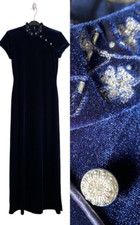VTG Arianna by Teresa Page Velvet Evening Gown Navy Blue Beaded Mock Neck Siz 10