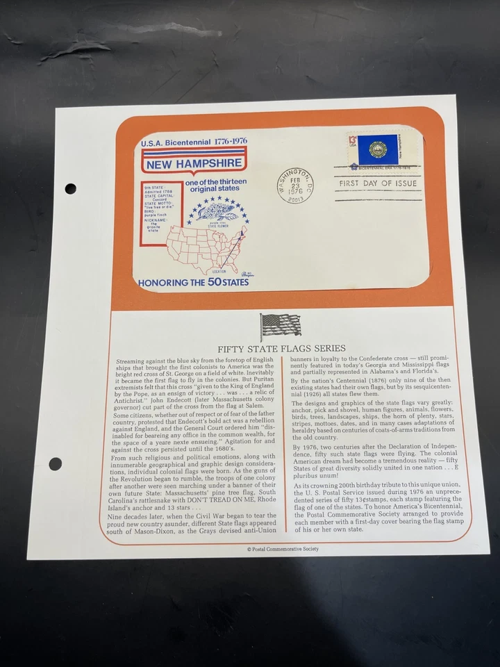 1976 FDC New Hampshire State Flag Bicentennial Feb 23 Washington DC - Image 2 of 2