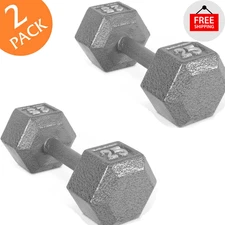 2 Pack 25 Lb Cast Iron Hex Dumbbell Strength Training Home Workout Fitness Gym