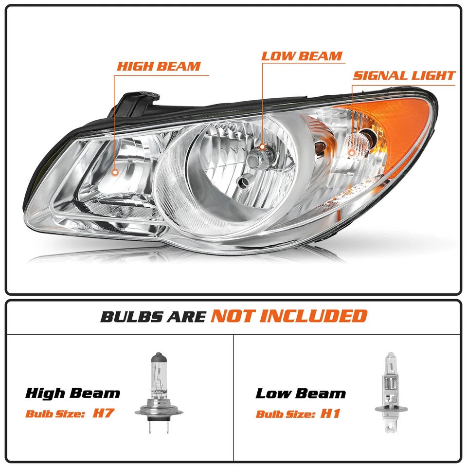 For 2007-2010 Hyundai Elantra Headlights Assembly Replacement Front Headlamp Set - Image 2 of 4
