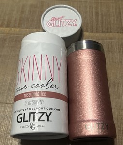 NEW Glitzy Girlz Skinny Can Cooler 12 oz Rose Gold Ice Stainless Steel Insulated
