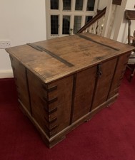 Large Wooden Chest Trunk Rectangular with Metal Latch and bindings 
