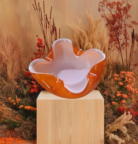 Vintage Murano Art Cased Glass Ashtray Bowl Dish MCM Orange White Autumn HTF