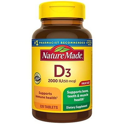 Nature Made Vitamin D3 2000 IU (50 mcg), Vitamin D Supplement for Bone, Teeth,