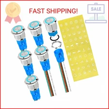 DaierTek 12V Latching Push Button Switch Marine Waterproof Round Blue LED Pushbu