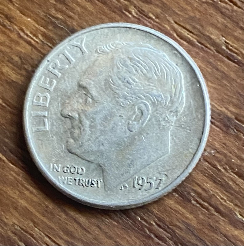 1957 Roosevelt Silver Dime Circulated Denver Mint 90% Silver US Coin