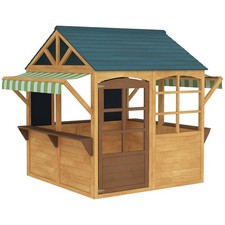 Wooden Kids Outdoor Playhouse with 2 Blackboards & Snack Bar Foldable Window