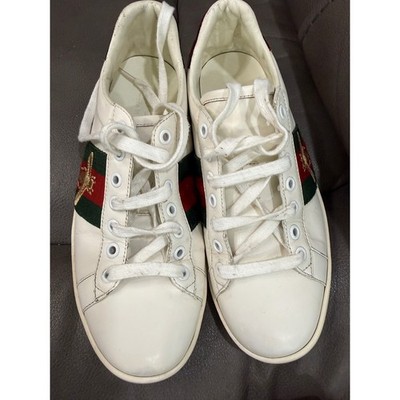 Gucci Ace Bee White Leather Sneakers Green Red Web Stripe 429446 Mens 41