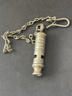 Vintage Metropolitan Police Whistle J Hudson 244 Barr St Number 06500 & Chain