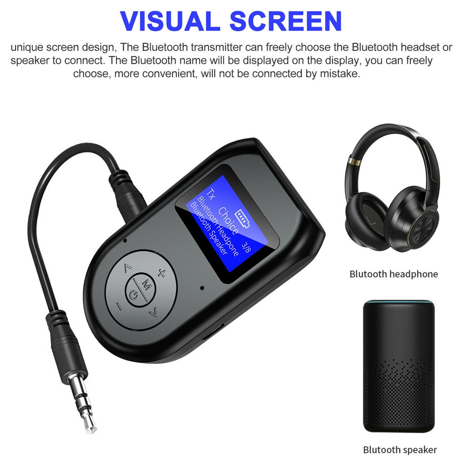 3in1 Audio 3.5mm 0.96"Screen Bluetooth 5.0 Transmitter Receiver Wireless Adapter