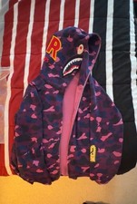 A Bathing Ape Shark Full Zip PONR Camouflage Hoodie Purple Fleece Hooded Men's