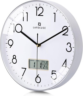 Lafocuse Silent Wall Clock with Calendar, Digital LCD, Modern Wall Clock with