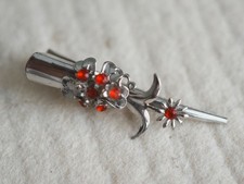 Vintage hair clip, Edelweiss, rhinestone red, traditional Trachten style.