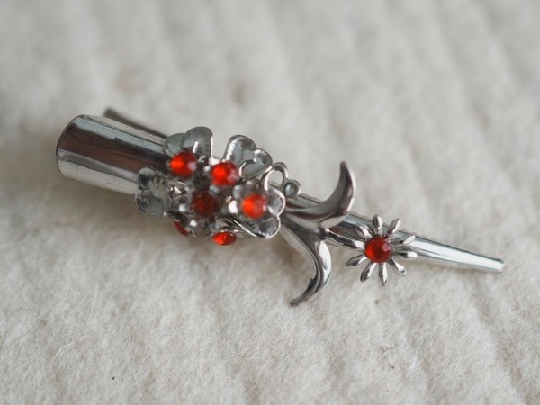 Vintage Haarspange, Edelweiß, Strass rot, Trachtenstil.