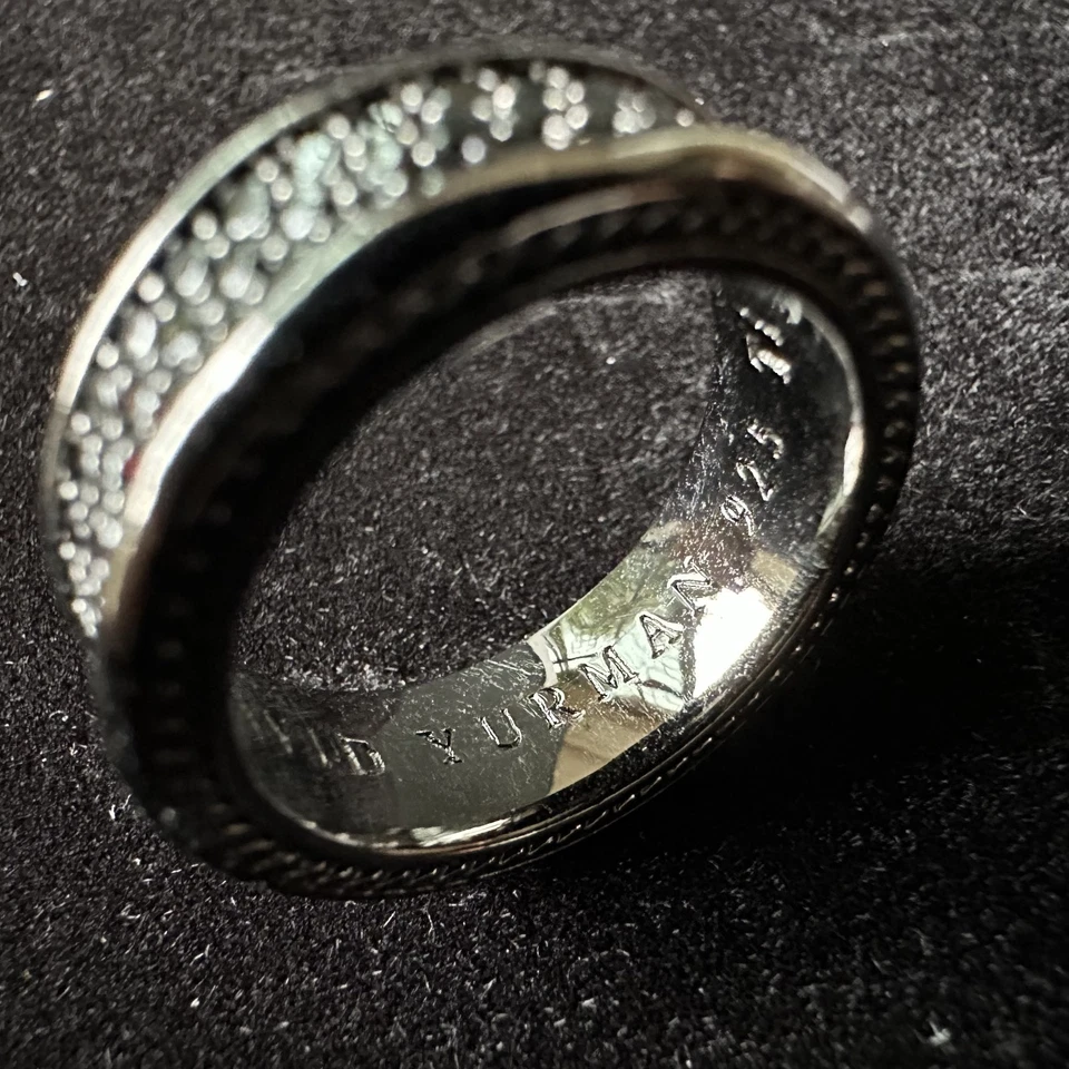 David Yurman Two Row Band Ring Sterling Silver 925 with Black Diamonds Size 8 - Image 4 of 4