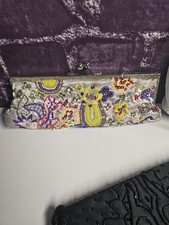 Clutch Purse Silver Multicolor 10"Beaded Sequin Embroidered Floral Evening Vtg