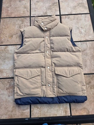 Vintage 70s Frostline Kit Down Puffer Vest Mens XL Tan Navy Snap Front Pockets - product listing photo