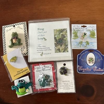 Lot Of 7 Frog Pins 1 Grow A Prince Frog Some Have Austrian Crystals