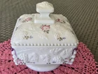 Vintage - Westmoreland - Milk Glass Hand Painted Pedestal Wedding Box Dish w/Lid