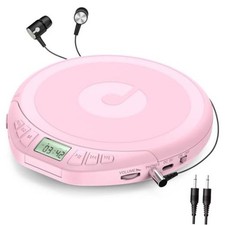 Portable CD Player with Earphones, CD Discman for Car Home LCD H-01 Pink