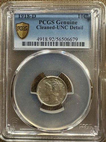 1918 D Mercury Dime PCGS UNC detail - Cleaned