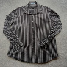 Calvin Klein Jeans Shirt Mens Large Black Gray Striped Button Front Cotton CK