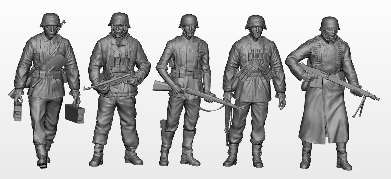 WW2 German Infantry Advancing x5 Resin Figures Set 2 Unpainted 1/35 1/32 1/72
