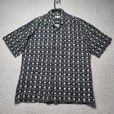 Pierre Cardin Men VTG Short Sleeve Button Down Shirt Abstract Geo Print Black