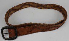 Abercrombie & Fitch Brown Leather Belt – 37" – Tooled Pattern – Braided Edge