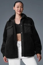 AIo Yoga Sherpa Edge Shacket Jacket Front Snaps Oversized Warm Soft Women's Coat