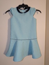 Janie and Jack Girls Size 6 Blue Rosette Jacquard Dress Peter Pan Collar EUC