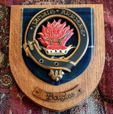 Vintage Old Scottish Clan DOUGLAS Braveheart Tartan Plaque Crest Shield av