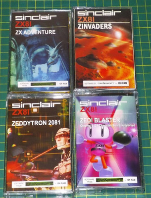 SINCLAIR ZX81 -4x Spiele Restposten NEUERSCHEINUNGEN Zinvaders Zeddytron etc. Cronosoft