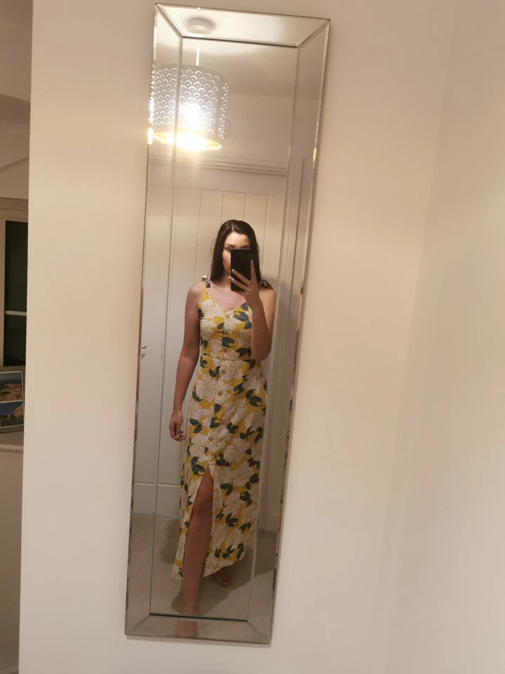 Monteau Los Angeles Yellow Floral Button Front Tie Shoulder Maxi Dress Preowned - Image 2 of 4