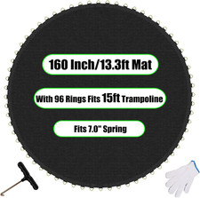 Trampoline Mat Replacement,13.3Ft Diameter Mat with 96 Rings,Fits 15Ft Trampolin