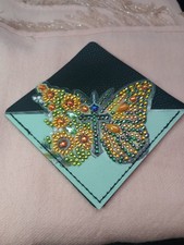 Handmade Diamond Art Butterfly Corner Bookmark Faux Leather Rhinestone 4" New