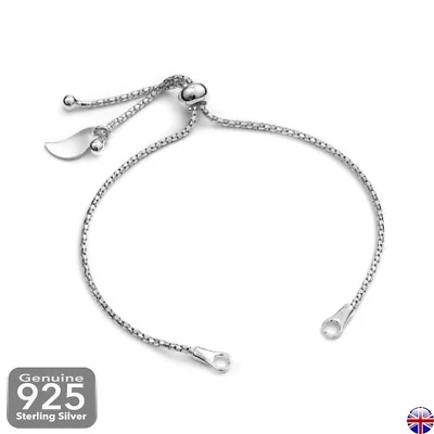 925 Silber verstellbare Kette Armband Halskette Rohlinge mit Schieber Kugel 13 mm - Bild 1 von 4