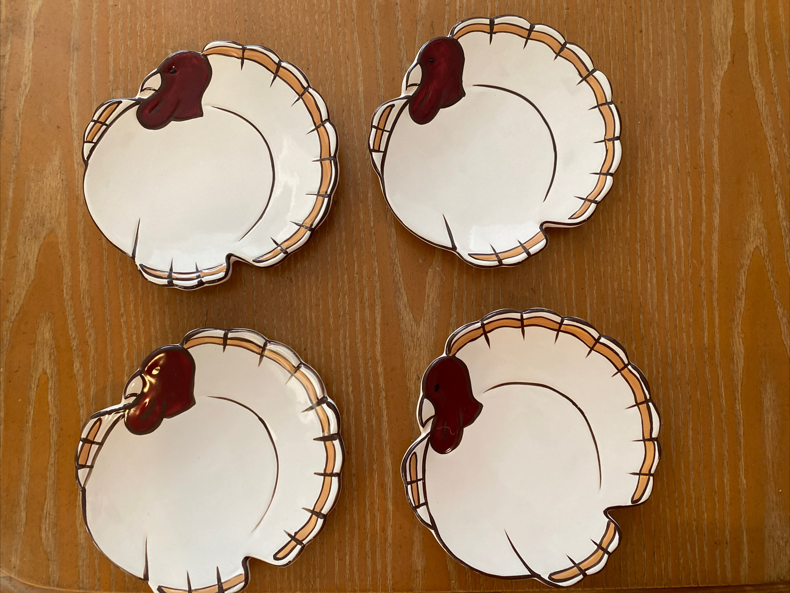 Pottery Barn 4 pc Turkey Gobble Appetizer/Dessert Plates Thanksgiving