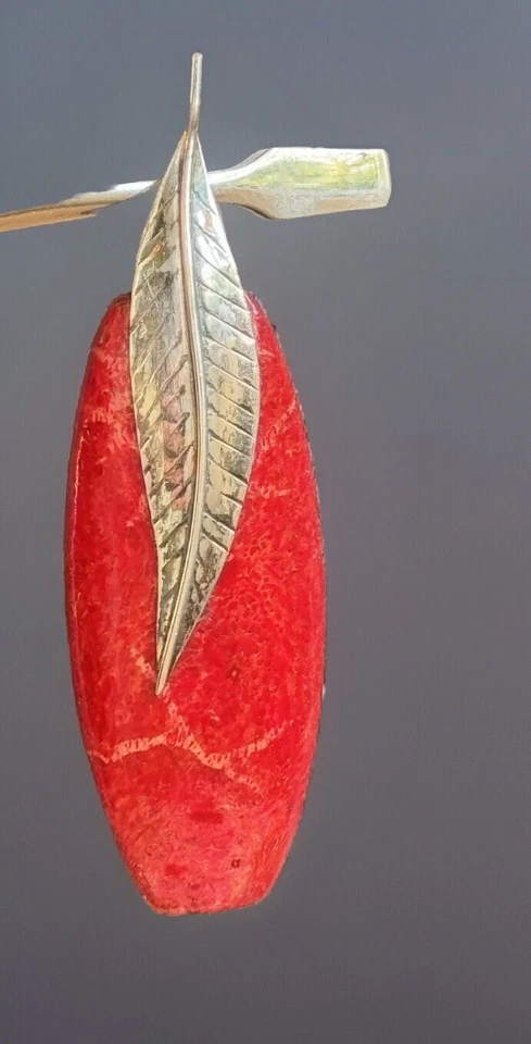 925 Sterling Silber Anhänder aus Natürlichen Korallen Motif Blume Blatt Anhänder - Bild 4 von 4