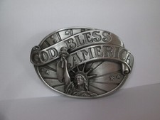 1986 Siskiyou GOD BLESS AMERICA Pewter Belt Buckle Statue of Liberty USA Vintage