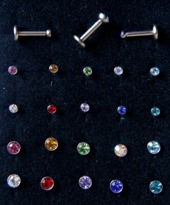 1 5 10x 6-8mm Internally Threaded Bar Labret 2-3mm Crystal Gem Earing Stud Helix